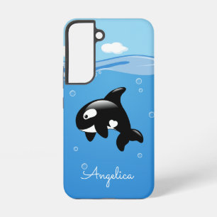 Cute Orca Whale in Ocean with Custom Name Samsung Galaxy S22 Case