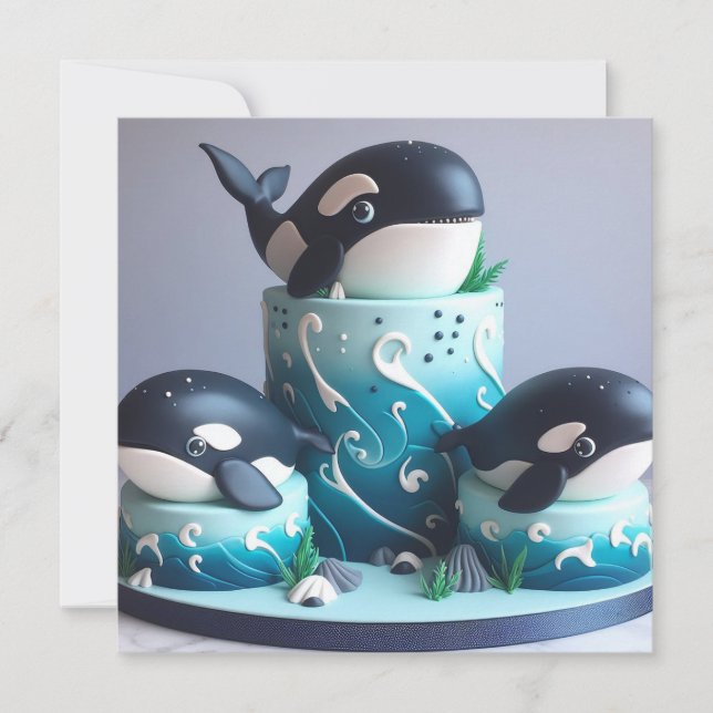 CUTE ORCA WHALE KIDS BIRTHDAY INVITATION (Front)