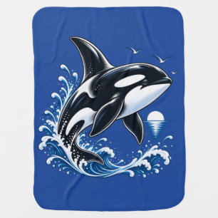 Cute Orca Whale Ocean Graphic Baby Blanket