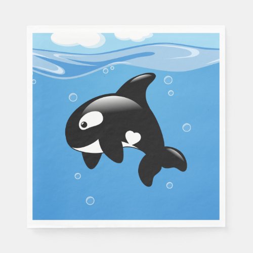 Cute Orca Whale on Blue Napkins