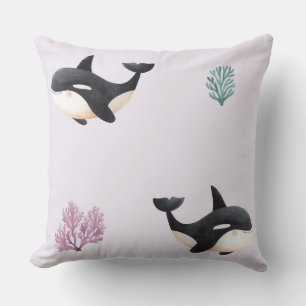 Cute Orca Whale Pattern Ocean Sea Life Nursery  Throw Pillow