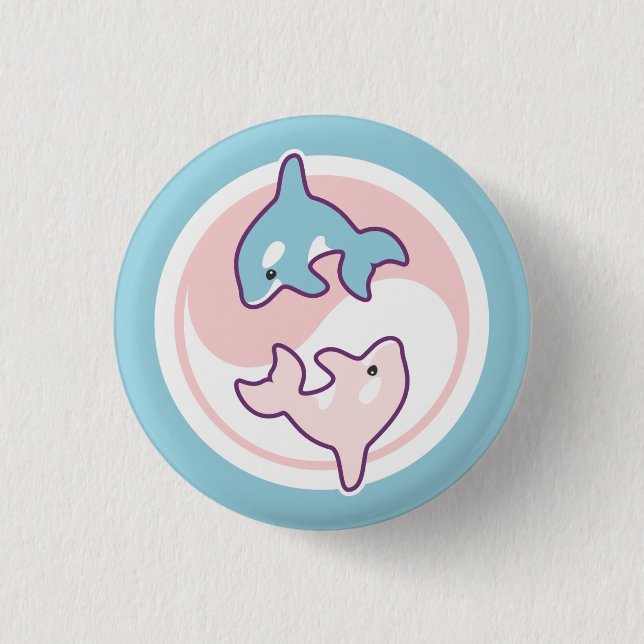 Cute Orca Whale Yin Yang Button (Front)