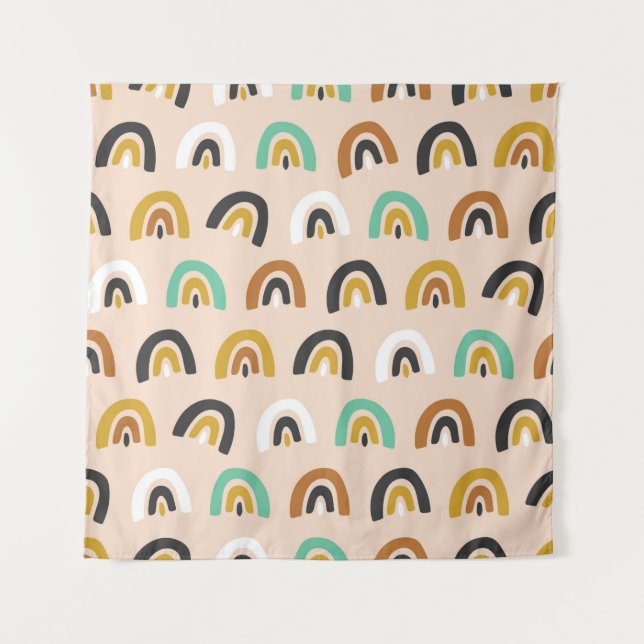 Cute Organic Rainbow Stripes Seamless Pattern Tapestry (Front)