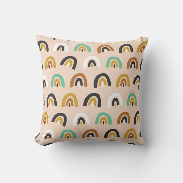 Cute Organic Rainbow Stripes Seamless Pattern Throw Pillow (Front)