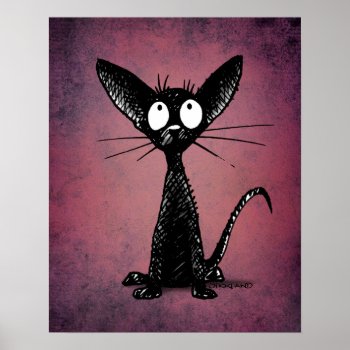 Cute Oriental Black Cat Art On Gothic Purple Poster by StrangeStore at Zazzle