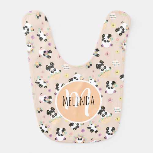 Cute Oriental Pandas Pattern on Beige Baby Bib