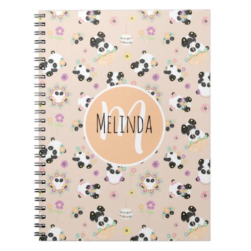 Cute Oriental Pandas Pattern on Beige Notebook