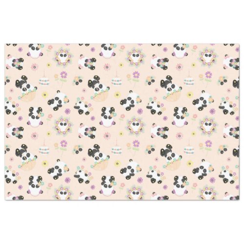 Cute Oriental Pandas Pattern on Beige Tissue Paper