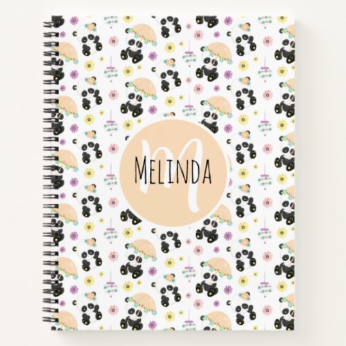 Cute Oriental Pandas Pattern on White Notebook
