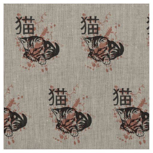 Cute oriental style neko cat design fabric