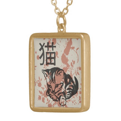 Cute oriental style neko cat design gold plated necklace