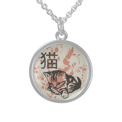 Cute oriental style neko cat design sterling silver necklace