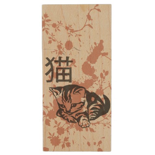 Cute oriental style neko cat design wood flash drive