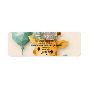Cute Origami Animal Party Giraffe Label