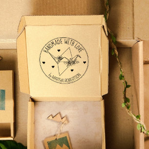 Cute Origami Flower Custom Handmade with love, Rubber Stamp