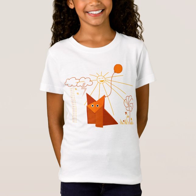 Cute Origami Fox Is Happy Light T-Shirt (Front)