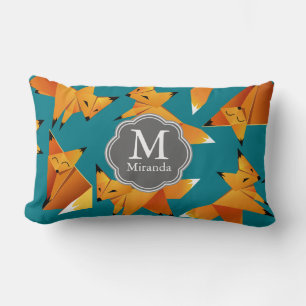 Cute Origami Foxes Monogram Lumbar Pillow