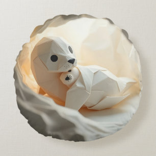 Cute Origami Seal Mother Round Pillow