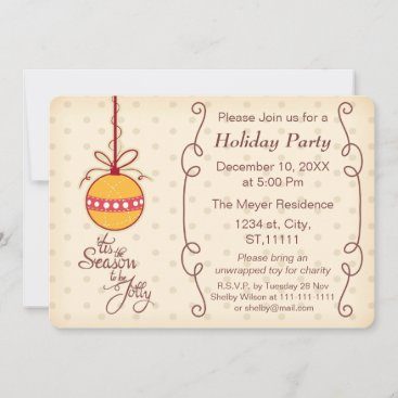 cute ornament bauble, Holiday party Invitation