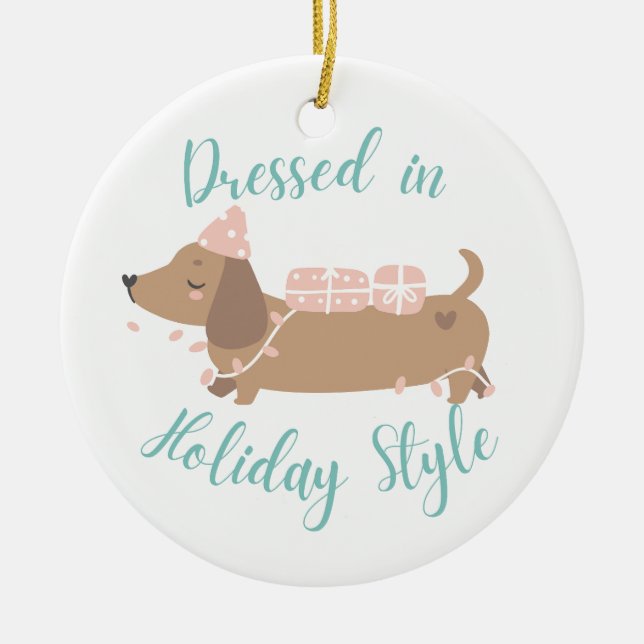 Cute ornament featuring Wiener Dog (Front)