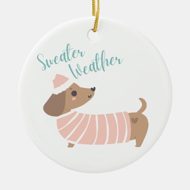 Cute ornament featuring Wiener Dog in a Sweater (Front)