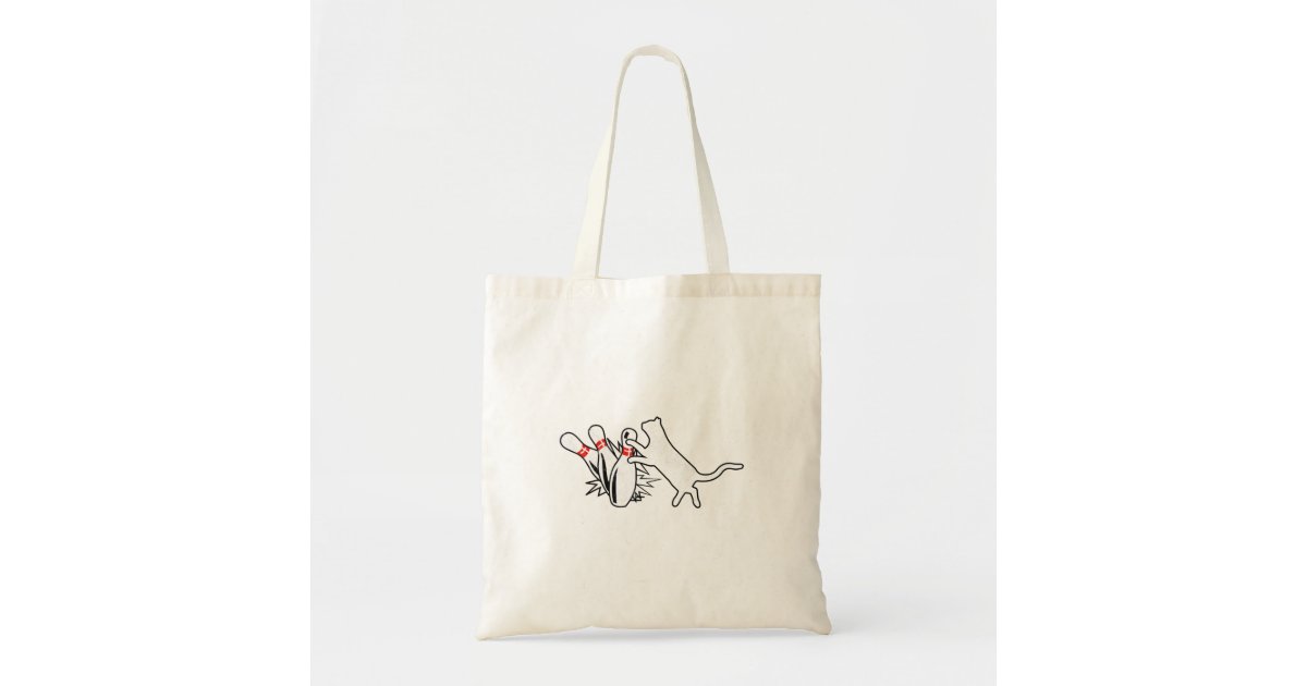 Cute Ornery Alley Cat Tipping Bowling Pin Cat Love Tote Bag
