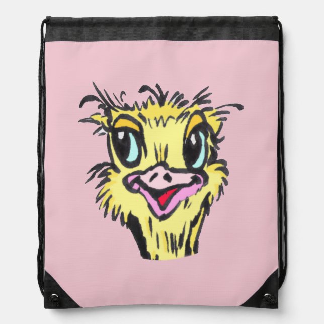 Cute Ostrich Cartoon Drawstring Backpack (Front)