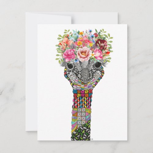 Cute Ostrich Floral Crown Greeting Card