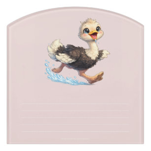 Cute Ostrich Happy Adventure Illustration Door Sign