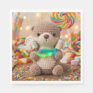 Cute Otter and Gummi Fish Themed Boy's Birthday Napkins