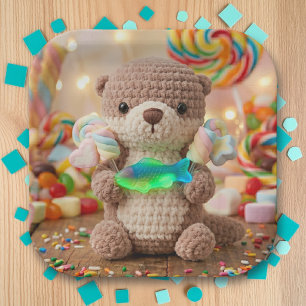 Cute Otter and Gummi Fish Themed Boy's Birthday Paper Plates