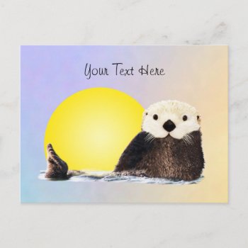 Cute Otter And The Moon And Background Postcard by AutumnRoseMDS at Zazzle
