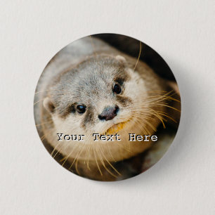 Cute Otter, Animal Portrait, Nature Photography Button