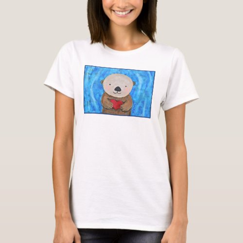 Cute Otter Art Significant Otter Heart Graphic T_Shirt
