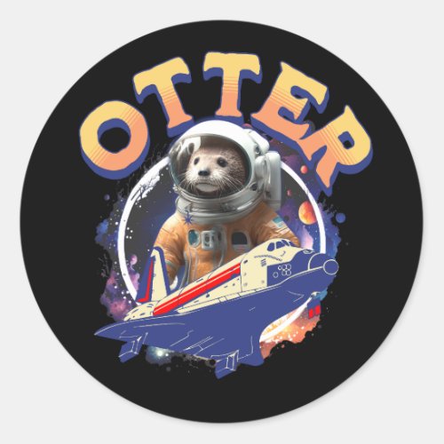 Cute Otter Astronaut Outer Space Shuttle Cadet Classic Round Sticker