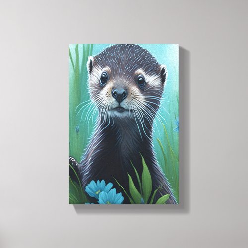 Cute otter baby fluffy  canvas print