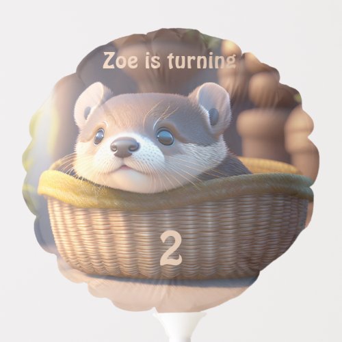 Cute otter baby in a basket _ Kids Birthday  Balloon