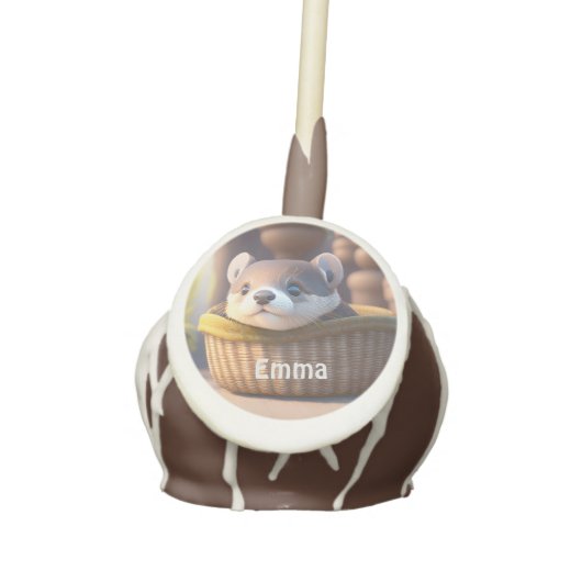 Cute otter baby in a basket - kids birthday  cake pops (Front)