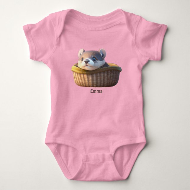 Cute otter baby in a basket - personalizable baby bodysuit (Front)