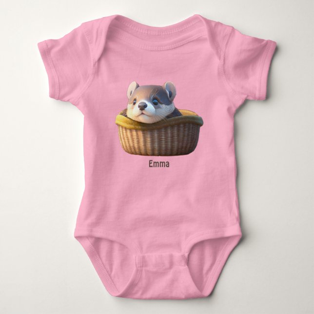 Cute otter baby in a basket - personalizable bodysuit (Front)