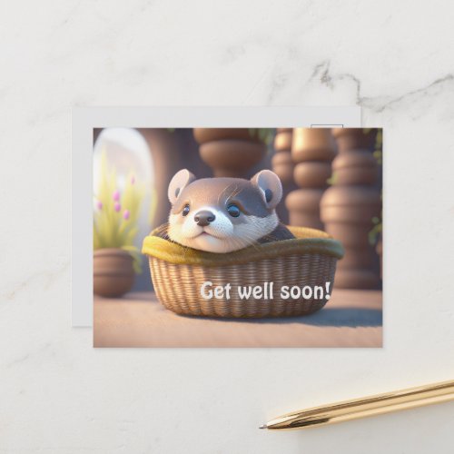 Cute otter baby in a basket _ personalizable postcard