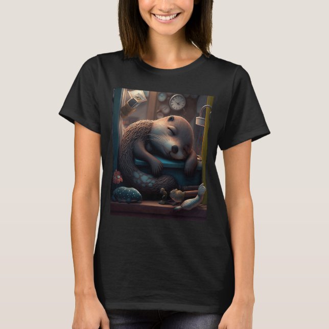 Cute Otter Bed Time  Bored Sleepyhead Otter T-Shirt (Front)