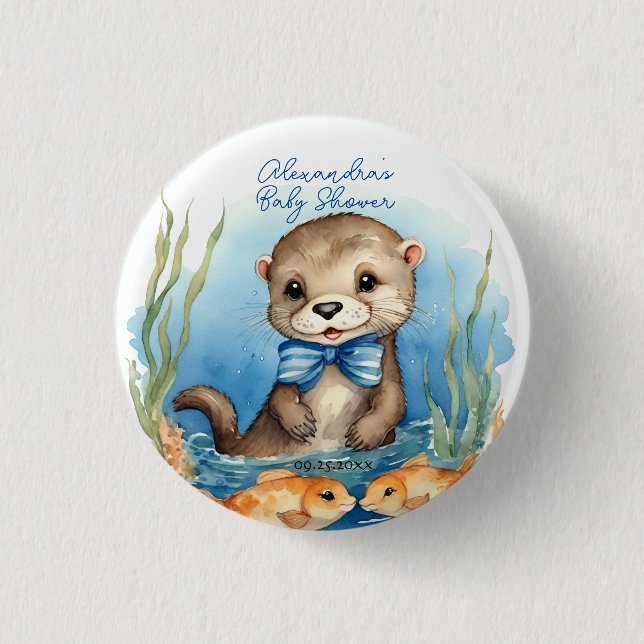 Cute Otter Boy Baby Shower Button (Front)