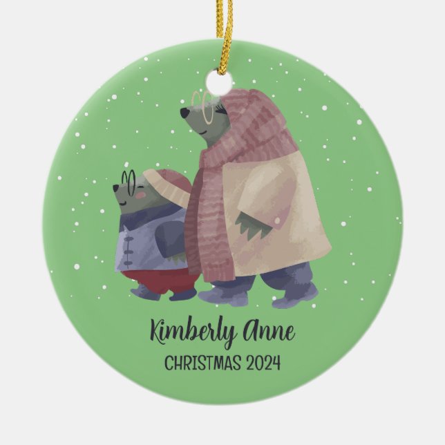 Cute Otter Christmas Animal Snowy Winter Holiday Ceramic Ornament (Front)
