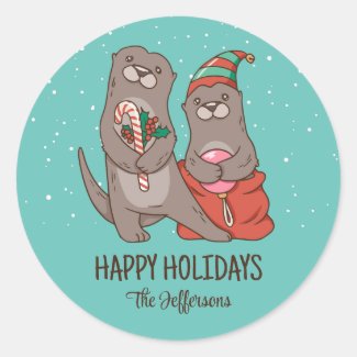 Cute Otter Christmas Animal Snowy Winter Holiday