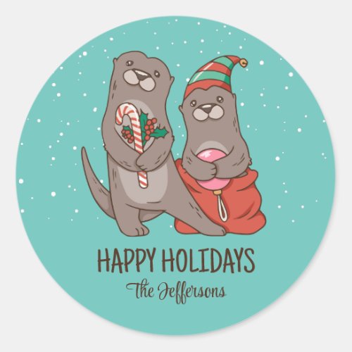 Cute Otter Christmas Animal Snowy Winter Holiday Classic Round Sticker