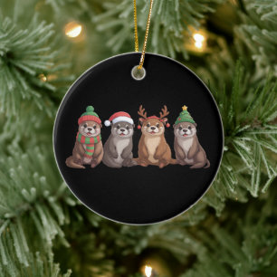 Cute Otter Christmas Funny Xmas Lights Animal  Ceramic Ornament