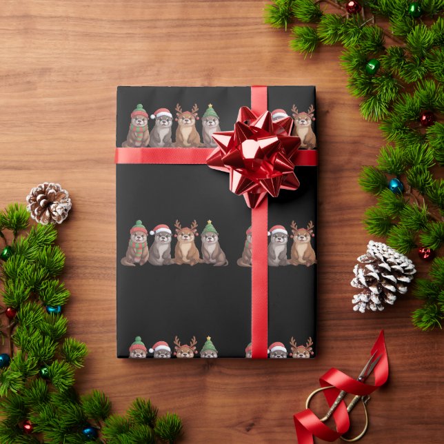 Cute Otter Christmas Funny Xmas Lights Animal  Wrapping Paper (Holiday Gift)