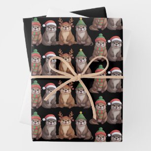 Cute Otter Christmas Funny Xmas Lights Animal  Wrapping Paper Sheets