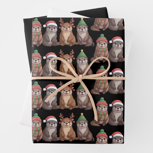 Cute Otter Christmas Funny Xmas Lights Animal  Wrapping Paper Sheets (In situ)